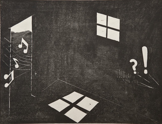 •••72 Music Room   Woodcut  11.5X15  2004