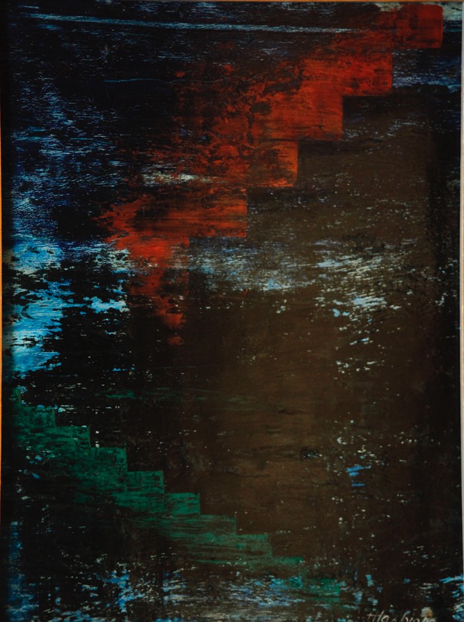 A Dark Place With Stairs 18X14 oil on plywood 2010 signed