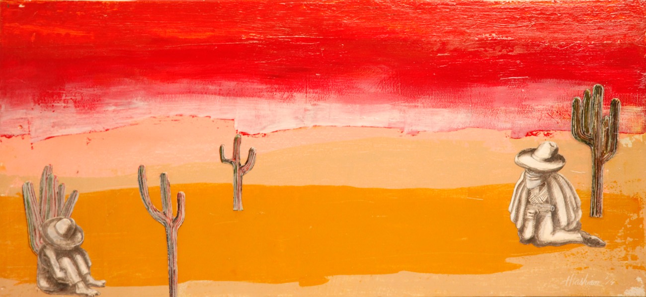 Arizona Scene 11X23.75 Acrylic on wood panel collage