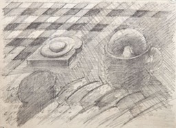 Donut in cup sketchbook page  graphite  6.75X7.75  1972