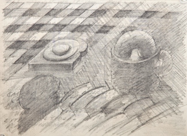 Donut in cup sketchbook page  graphite  6.75X7.75  1972
