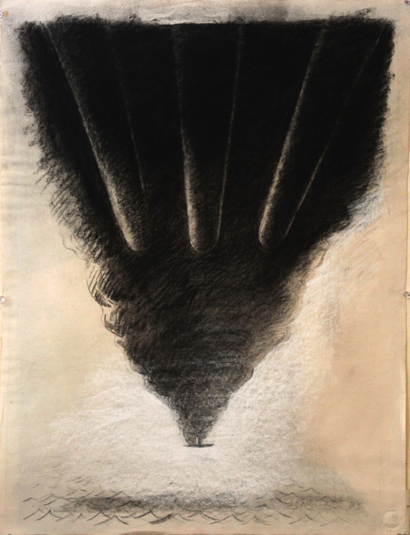 Guns At Sea 25x19 charcoal and conte