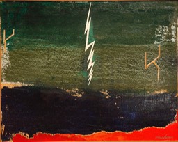 Lightning strike on the 47th yard line 16X20 oil 2014 signed