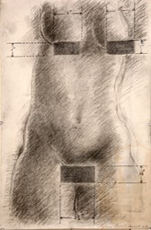 Nude With Measured Censor Marks 16x10.25 pencil charcoal ink signed and initialed