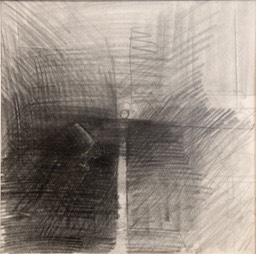 Schism 10.25X10.25 graphite pencil. ebony pencil signed 1966