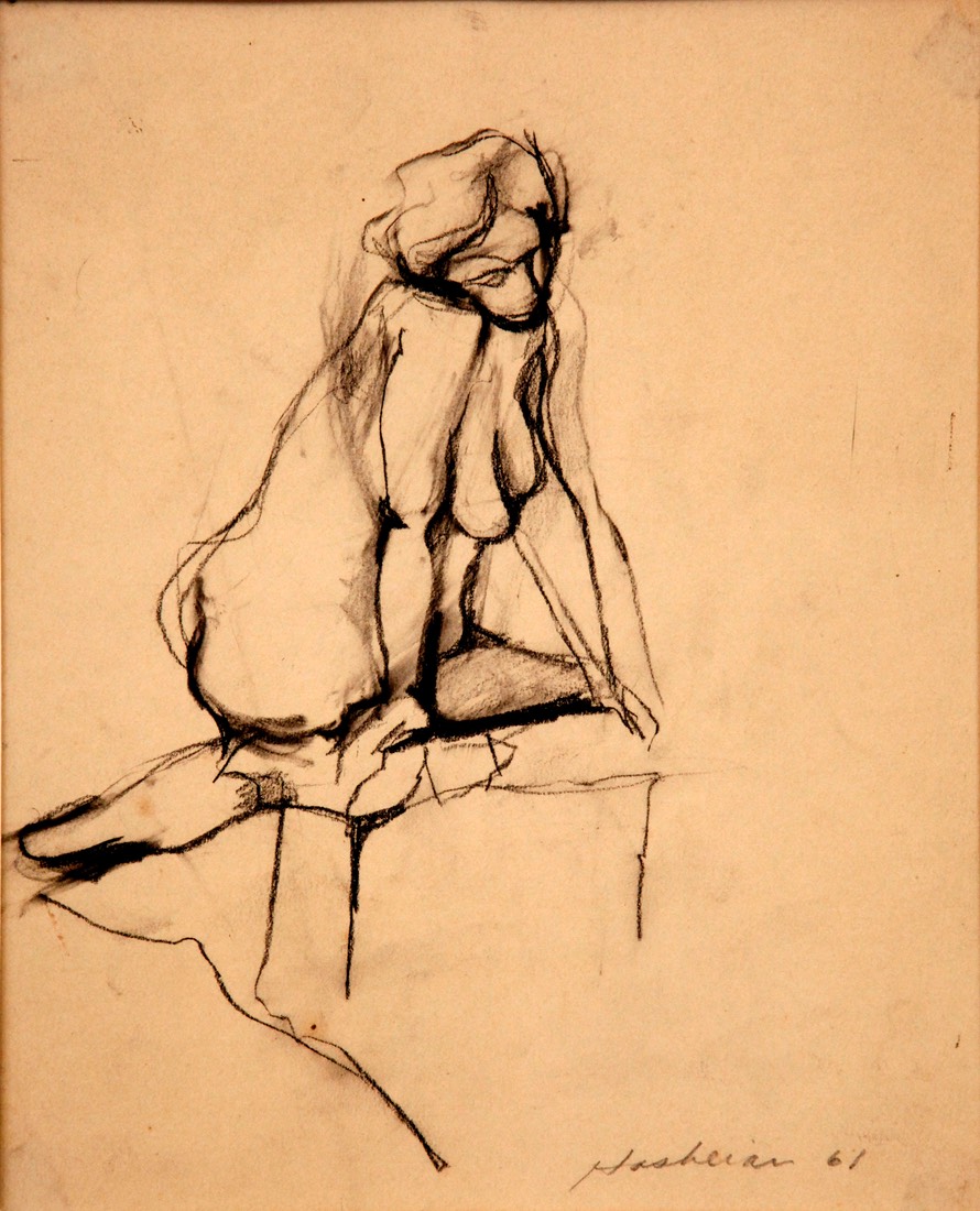 Seated Nude 10.5x8.375 charcoal signed 1961