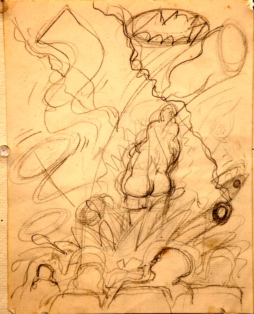 Sketch for Theater painting 9x7.5 pencil